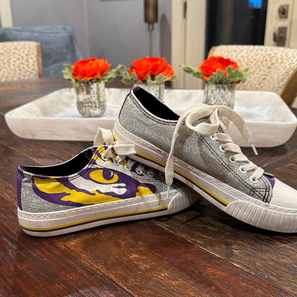 Silver Sparkle and Purple Graphic Sneakers